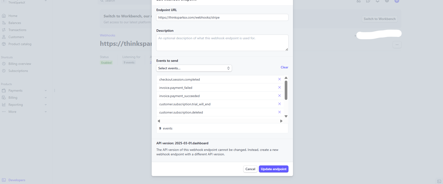 Stripe API Keys Section