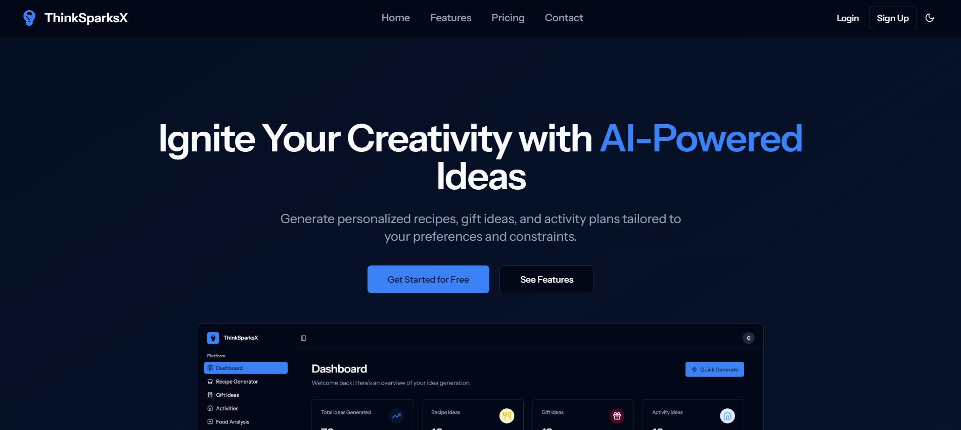 ThinkSparksX - AI-Powered Idea Generator Platform